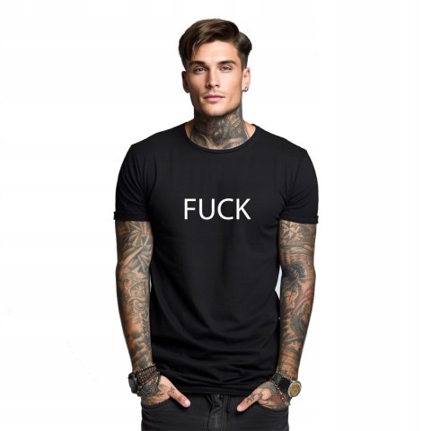 r.L T-SHIRT koszulka męska CZARNA NAPIS F*CK