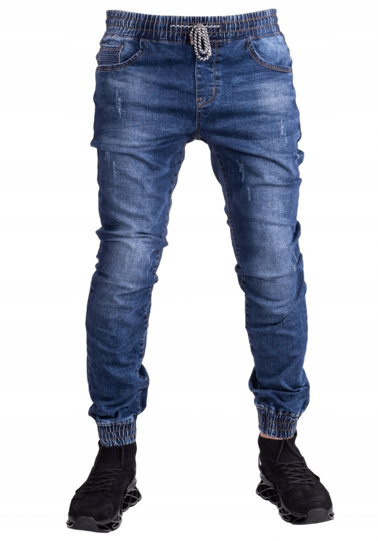 R.32 spodnie joggery jeansowe ściągacze niebieskie