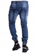 R.35 spodnie joggery jeansowe ściągacze niebieskie