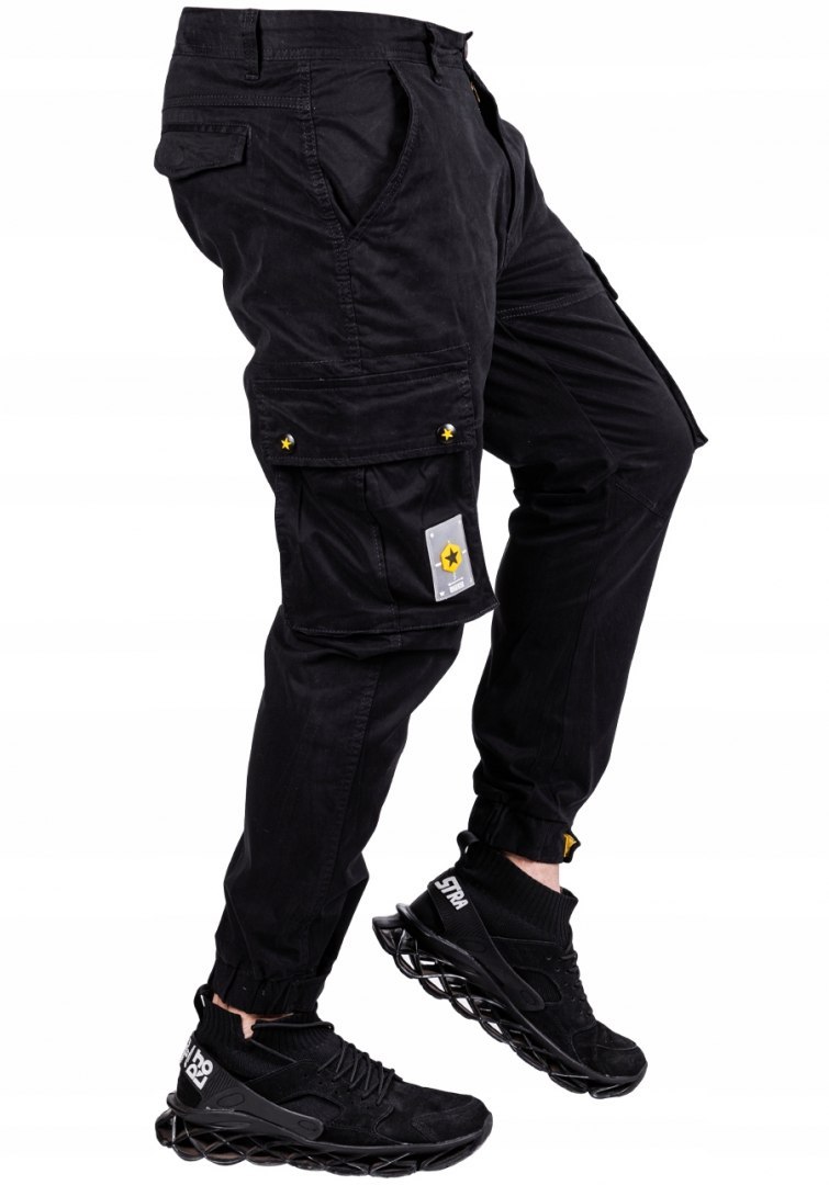 R.32 Spodnie męskie joggery bojówki czarne Elon