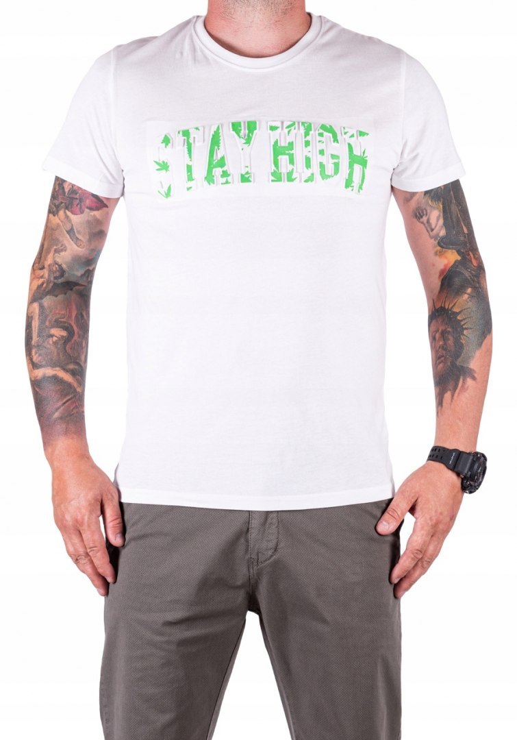 R.XL Koszulka bawełniana biała T-SHIRT weed GRASS