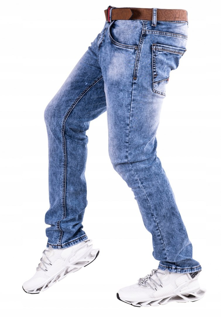 r.40 Spodnie męskie JEANSOWE proste KALLE + pasek