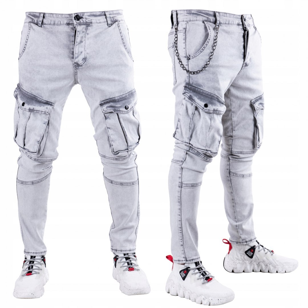 R.31 Spodnie męskie jeans bojówki łańcuch JANNIK