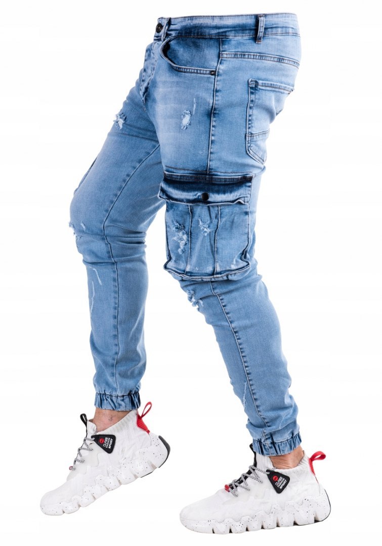 R.32 Spodnie męskie jeansowe bojówki łańcuch AMAD