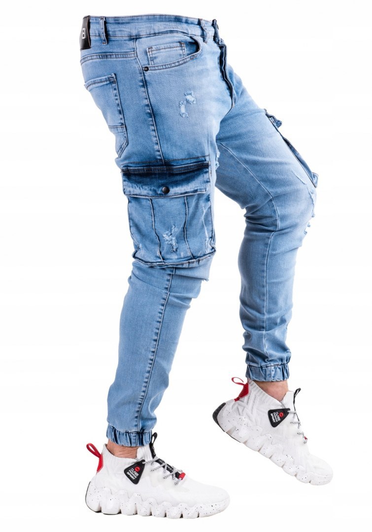 R.33 Spodnie męskie jeansowe bojówki łańcuch AMAD