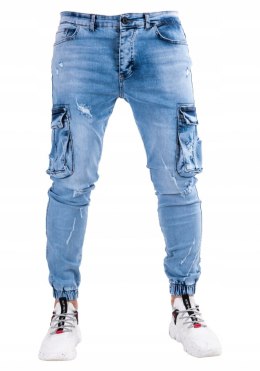 R.38 Spodnie męskie jeansowe bojówki łańcuch AMAD