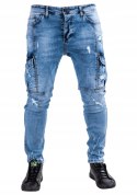 R.31 Spodnie męskie jeansowe bojówki łańcuch KEMAR