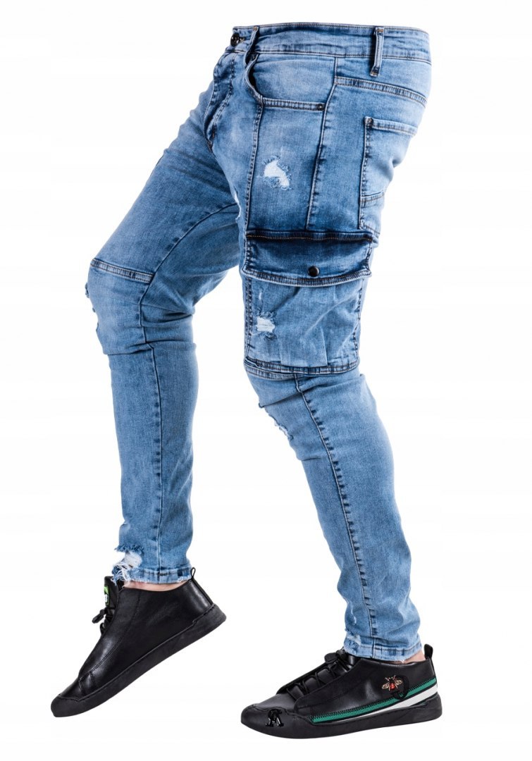 R.33 Spodnie męskie jeansowe bojówki łańcuch KEMAR