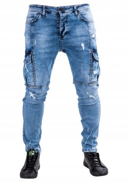R.34 Spodnie męskie jeansowe bojówki łańcuch KEMAR