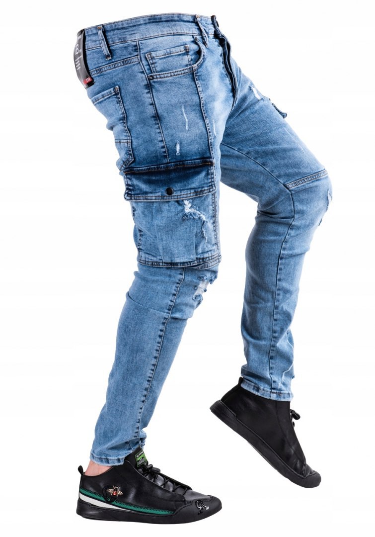 R.36 Spodnie męskie jeansowe bojówki łańcuch KEMAR