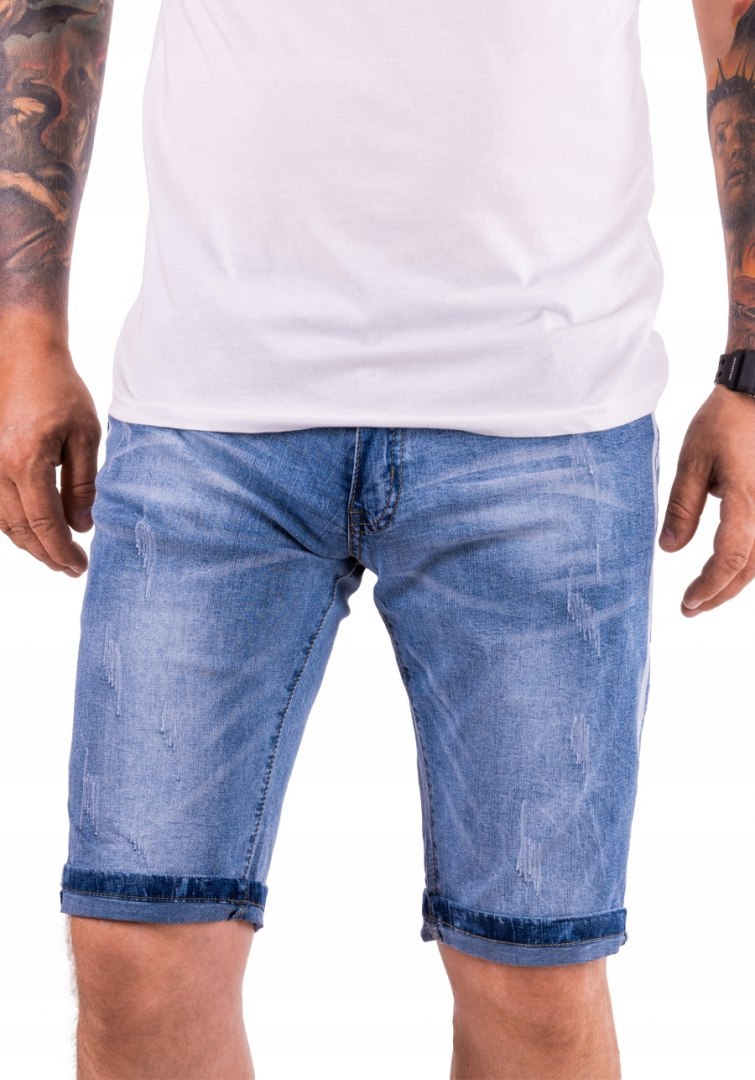 R. 34 Krótkie SPODENKI proste lampasy jeans ROMERO