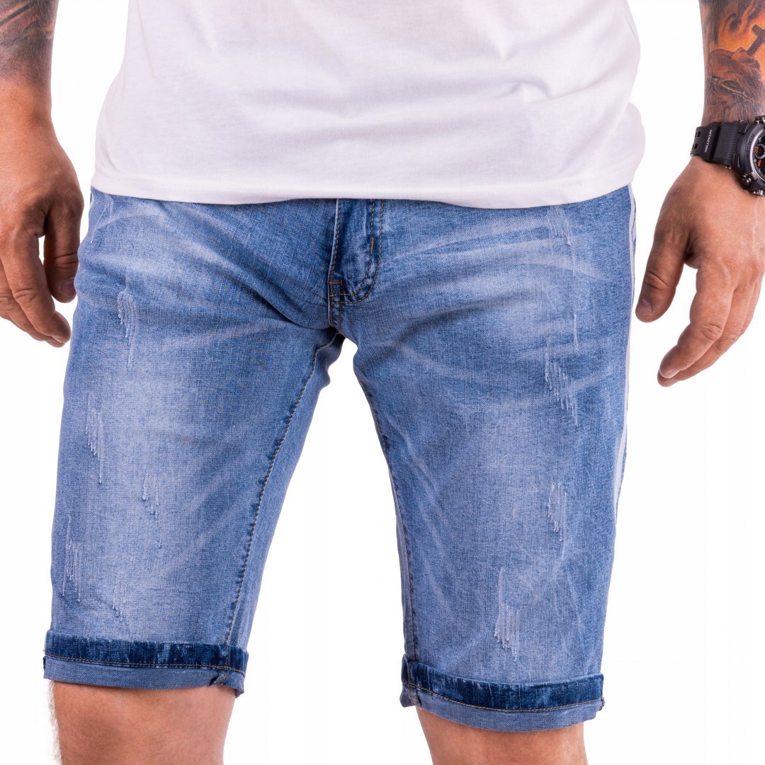 R. 36 Krótkie SPODENKI proste lampasy jeans ROMERO