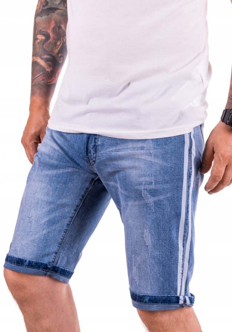 R. 38 Krótkie SPODENKI proste lampasy jeans ROMERO