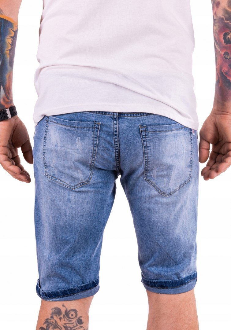 R. 38 Krótkie SPODENKI proste lampasy jeans ROMERO