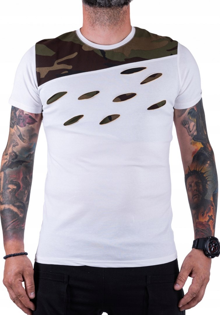 R. 3XL T-SHIRT biała koszulka wstawki moro SEGOVIA