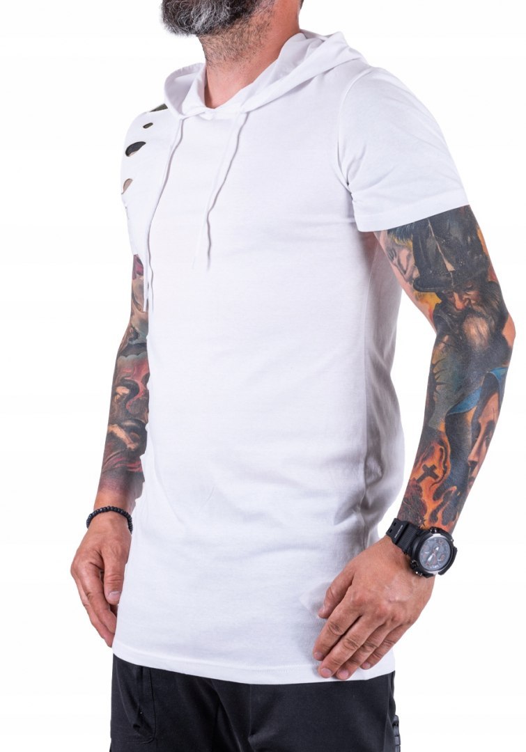 R. L T-SHIRT biały koszulka z kapturem ALMIRON