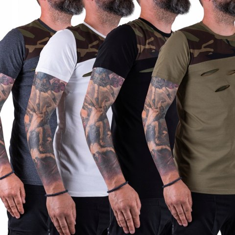 R. XXL T-SHIRT khaki koszulka wstawki moro POZZO