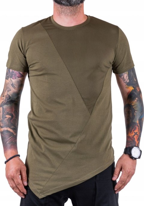 R. XXL Khaki T-SHIRT asymetryczny dół+ siatka LUUK