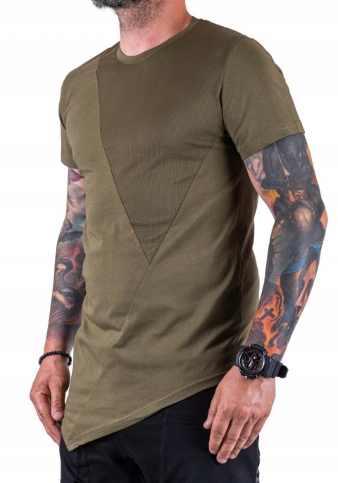 R. XXL Khaki T-SHIRT asymetryczny dół+ siatka LUUK