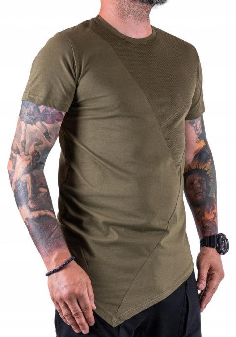 R. XXL Khaki T-SHIRT asymetryczny dół+ siatka LUUK