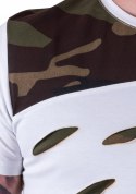R. L T-SHIRT biała koszulka wstawki moro SEGOVIA