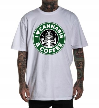 r.XXL T-SHIRT koszulka BIAŁA CANNABIS & COFFEE