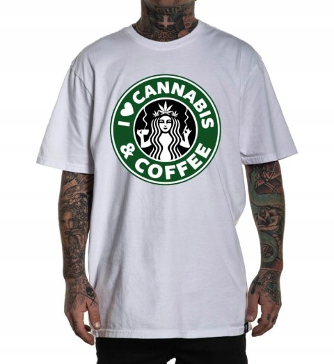 r.XL T-SHIRT koszulka BIAŁA CANNABIS & COFFEE