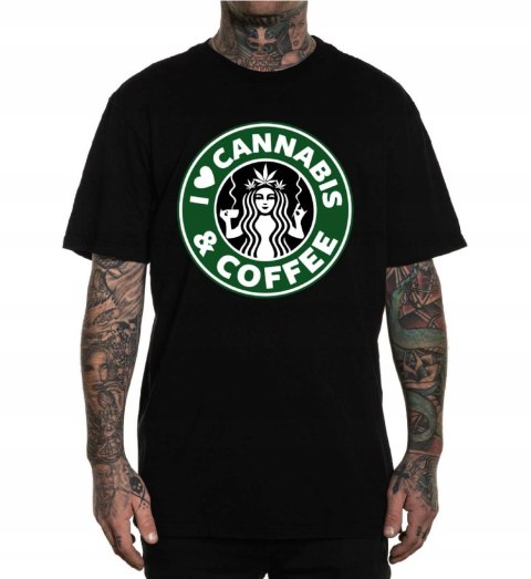 r.3XL T-SHIRT koszulka CZARNA CANNABIS & COFFEE