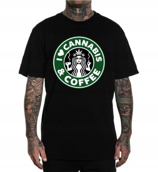 r.M T-SHIRT koszulka CZARNA CANNABIS & COFFEE