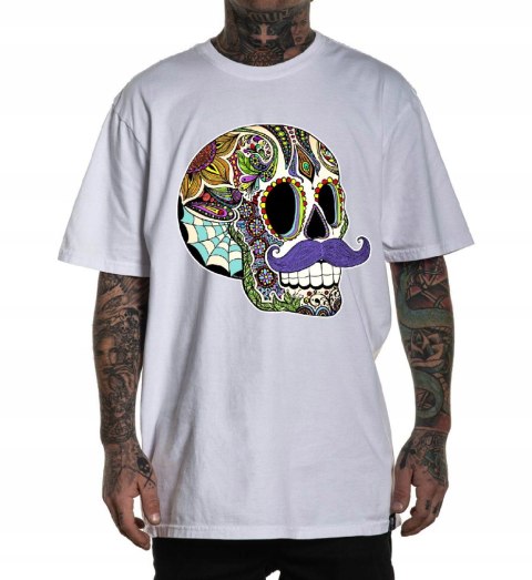 r.3XL T-SHIRT koszulka BIAŁA MUSTACHE SUGAR SKULL