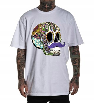 r.XL T-SHIRT koszulka BIAŁA MUSTACHE SUGAR SKULL