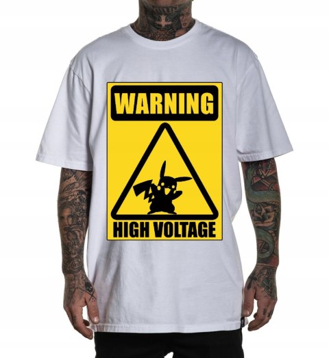 r.3XL T-SHIRT koszulka BIAŁA WARNING HIGH VOLTAGE