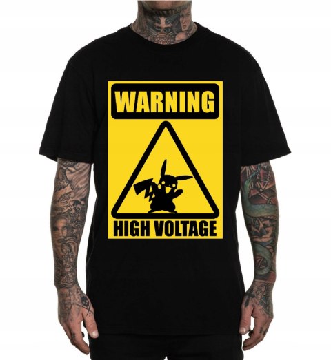 r.3XL T-SHIRT koszulka CZARNA WARNING HIGH VOLTAGE