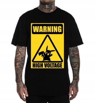 r.XXL T-SHIRT koszulka CZARNA WARNING HIGH VOLTAGE