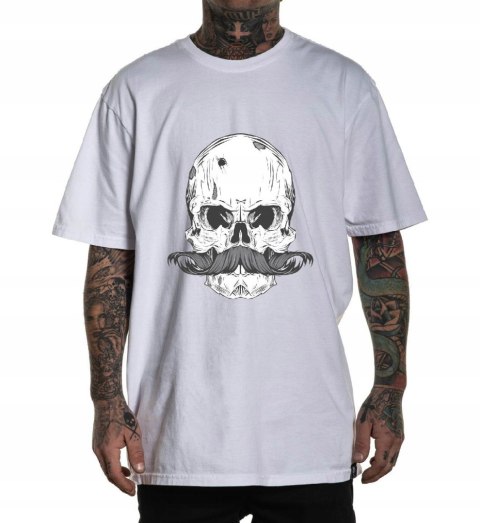 r.3XL T-SHIRT koszulka BIAŁA SKULL WITH MUSTACHE