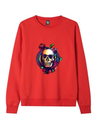 r.2XL Bluza męska CZERWONA DRESOWA SKULL IN FLOWERS