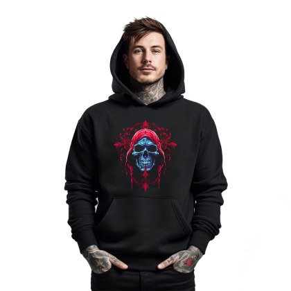 r.M Bluza DRESOWA z kapturem czarna Skull and Red Ornament Graphic