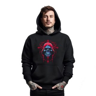 r.S Bluza DRESOWA z kapturem czarna Skull and Red Ornament Graphic