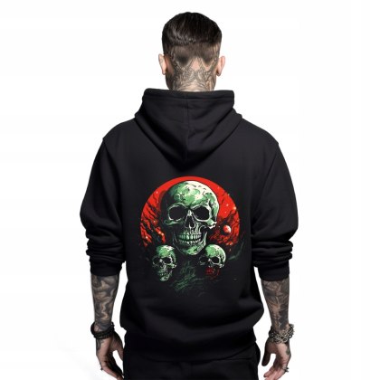 r.2XL Bluza DRESOWA z kapturem czarna triple green skull