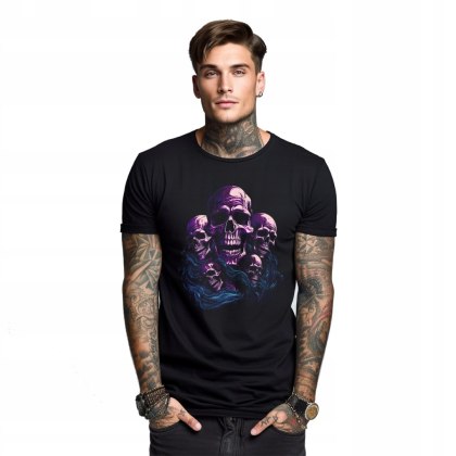 r.2XL TSHIRT koszulka CZARNA PURPLE SKULLS IN WAVES