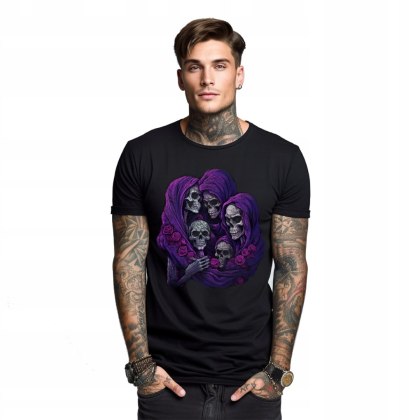 r.XL TSHIRT koszulka CZARNA SKULLS IN PURPLE SCARVES