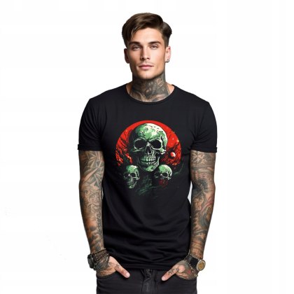 r.XL TSHIRT koszulka CZARNA TRIPLE GREEN SKULL