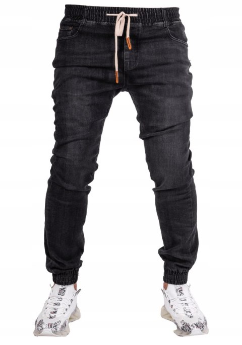 r.31 Spodnie męskie jeansowe ze ściągaczami JOGGERY CZARNE MARO