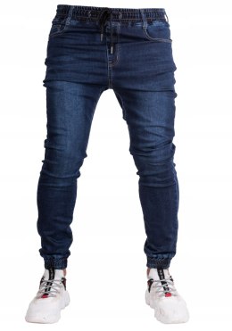 r.31 Spodnie męskie jeansowe ze ściągaczami JOGGERY granat SARO